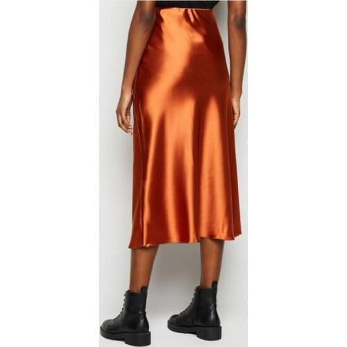 Mid Calf Sheath Satin Women Skirts High Waist Causal Skirt Custom Made Female Birthday Skirt For Party Faldas Saia Autuam