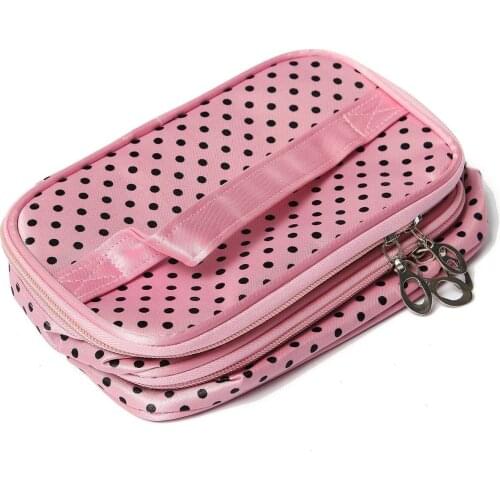 Womens Fashion Dot Pattern Double Layer Comestic Bag Makeup Bag(Pink)