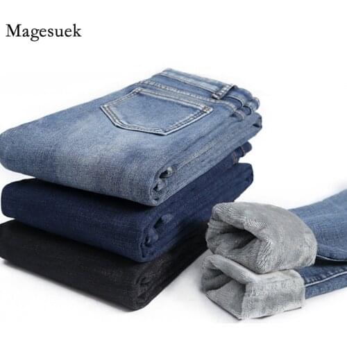 Women Fleece Warm Slim Jeans Trousers Winter New Thick Denim Pencil Pants Casual Plus Velvet Women High Waist Skinny Jeans 17316