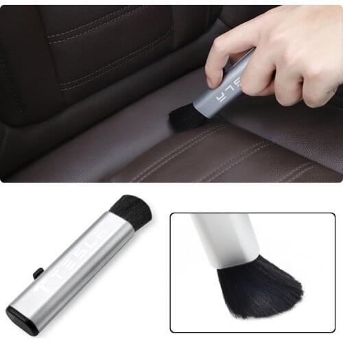1Pcs Car Indoor Cleaning Brush Retractable Artificial Wool Small Brush For Tesla Model Y Model X Model 3 Model S