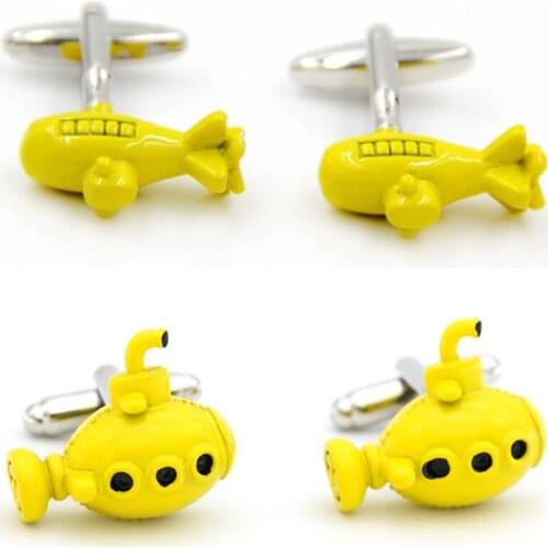 10pairs/lot Copper Plating Submarine Cufflinks Yellow Airship Boat Seaplane Seaboat Cuff Links Mens Jewelry Accessory