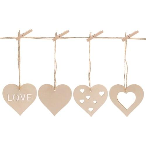 10PCS Wooden Hollowed Heart Shape Hanging Pendants Wood Crafts for Home Party Tree Wedding Party DIY Decoration