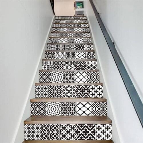 13pcs Self-adhesive innovative staircase stickers living room DIY gray geometric decoration home waterproof glue-free stickers