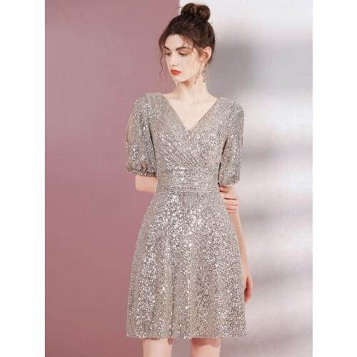 2021 Elegant Women Party Shiny Sequin Embroidery Dress Ladies Ruffles Pleated Tulle Dress See Through Gauze Layered Dress