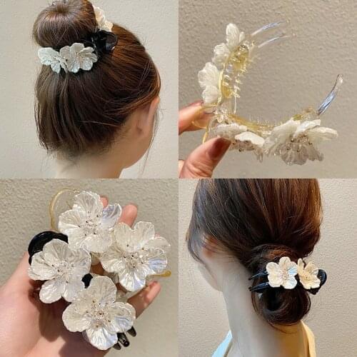 2021 New Women Elegant Simplicit Flowers Hair Claw Acrylic Hair Clips Headband Hairpin Fashion Retro Hair Accessories Oranment