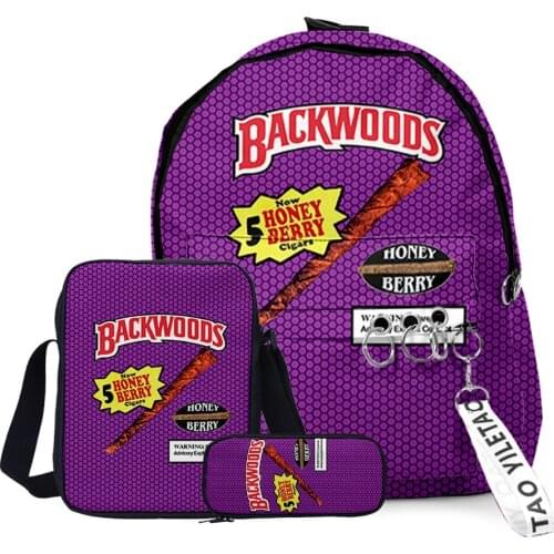 3D Printed Backwoods Backpack 3pcs Set Slash Zipper Backpack3d Printed Backpack School Student Casual Laptop Bag
