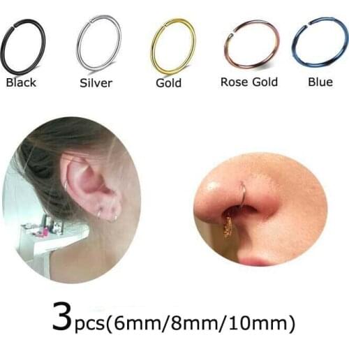 3pcs Steel Seamless Hinged Nose Hoop Ring Ear Cartilage Tragus Helix Piercing