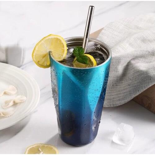 500ml Stainless Steel Coffee Mugs Double Wall Tumbler Gradient Thermos Mug with Straw Drinking Water Thermal Flasks for Travel