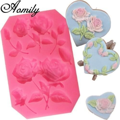 Aomily Romantic 3D Rose Flower Silicon Chocolate Jelly Candy Cake Mold DIY Pastry Bakeware Bar Ice Block Soap Mould Baking Tools