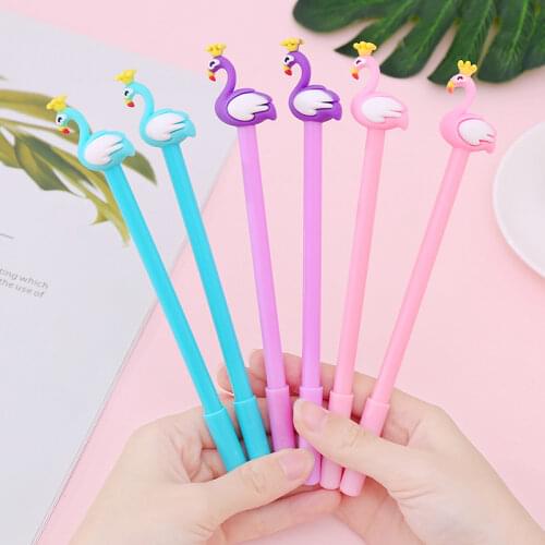50PCS/lot South Korea Swan with Crown Gel Pen Cute Cartoon Flamingo Signing Pen Students Exam Ball Pen Stationery