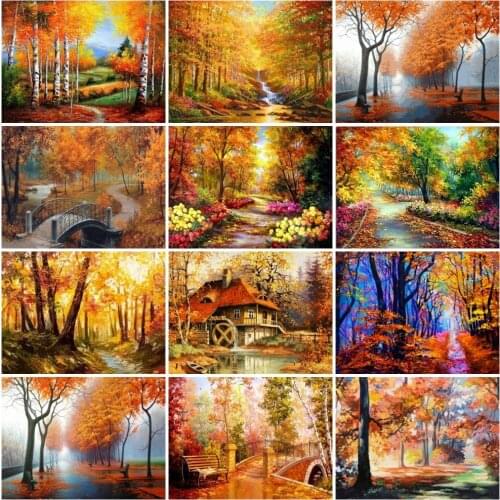 AZQSD 5D Diamond Painting New Arrivals Forest Fall Handmade Gift Diamond Embroidery Landscape Mosaic Needlework Home Decoration