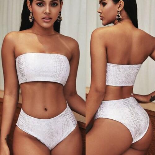 Newest Arrival Women Ladies Strapless Bandeau Push-up Bikini Set Snake Print Swimwear Swimsuit Beachwear Bikini Set Swim Costume