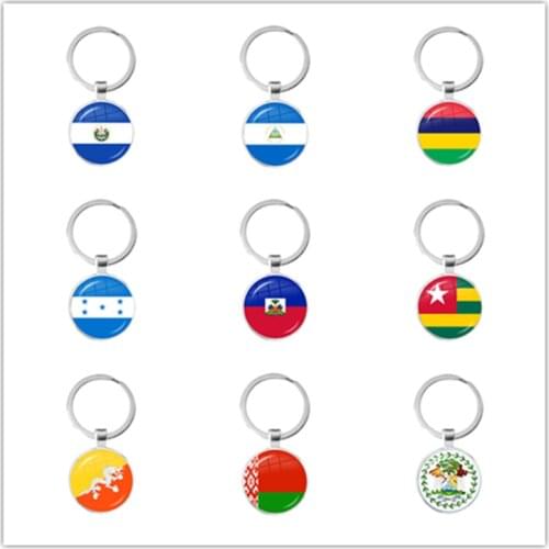 National Flag Glass Cabochon Keychain Sardova,Nicaragua,Mauritius,Honduras,Haiti,Togo,Bhutan, Belarus, Belize Keyring Keyholde