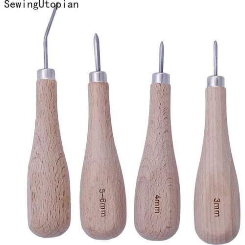 Leathercraft Punch Tool Craft Sewing Kit Diamond Point Rhombus Awl DIY Tool Wooden Handle Punching Leather Tool 3mm 4mm 5-6mm