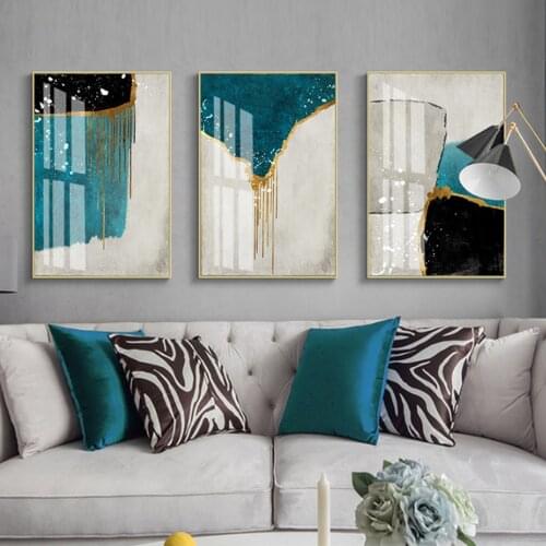 Modern Abstract Blue Beige Marble Texure Canvas Painting Poster Print Wall Art Pictures for Living Room Interior Home Decoration