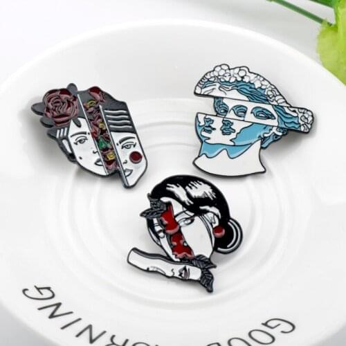 Art Sculpture Split Statue Brooch Portrait Plaster Statue Enamel Pin Backpack Badge Gorgeous Gothic Art Accessory Clothes Lapel