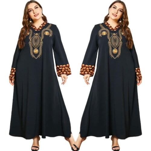 Kaftan Muslim Women Embroidery Long Dress Arab Jilbab Turkish Dubai Abaya Vintage Plus Size Ramadn Islamic Middle East Fashion