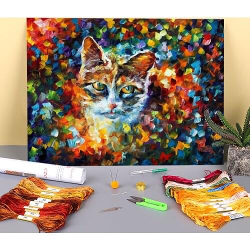 Oil Painting Style Charming Printed Water-Soluble Canvas 11CT Cross Stitch Kit DIY Embroidery DMC Threads Hobby Craft Floss