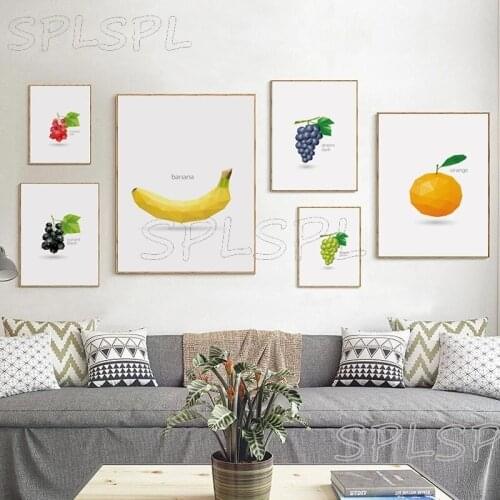 Canvas Art Print Painting Modern Polygon Mosaic Fruits Posters Restaurant Kitchen Decoration Wall Art Pictures for Living Room