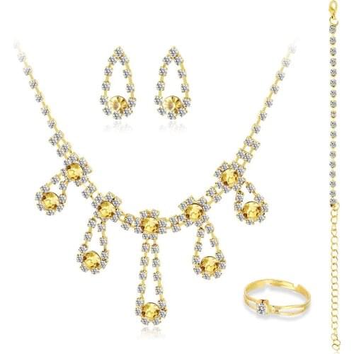 10pcs/lot Sparkling Drop-Shaped Rhinestone Necklace Earrings Jewelry Set Wedding Bridal Luxury Jewelry