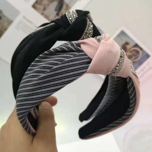 Korean hair band, drill stripe, hit color, knotted in the middle, wide side hairpin, Korean hair accessories, simple headband