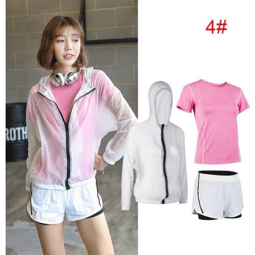 Yoga Clothing Suit Women Summer Quick-Drying Short-Sleeved Tops Running Sports Fitness Three-piece Female Sun Protection Jacket