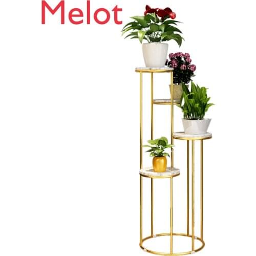 European-Style Creative Iron Multi-Layer Indoor Flower Stand Living Room Balcony Multi-Functional Marble Golden Flower Stand