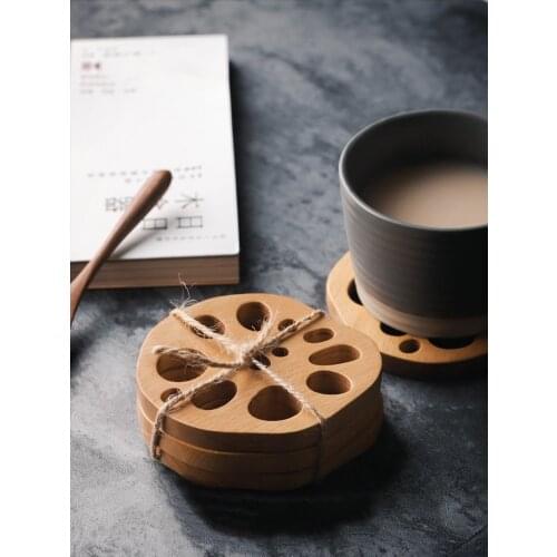 Creative Lotus Root Slice Shape Solid Wooden Cup Mat Heat-resistant Tea Coaster Non-Slip Tableware Pad Home/Kitchen Decoration