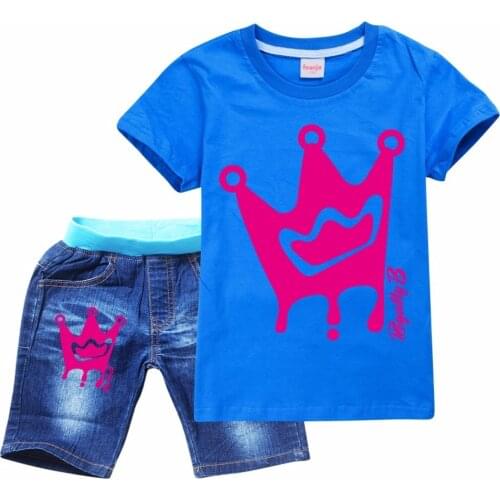 Summer Kids Royally B T-shirt 3D Cartoon Printed Pullovers Leisure Fashion Children Boys Girls Sports Tees Tops + Jeans Sets