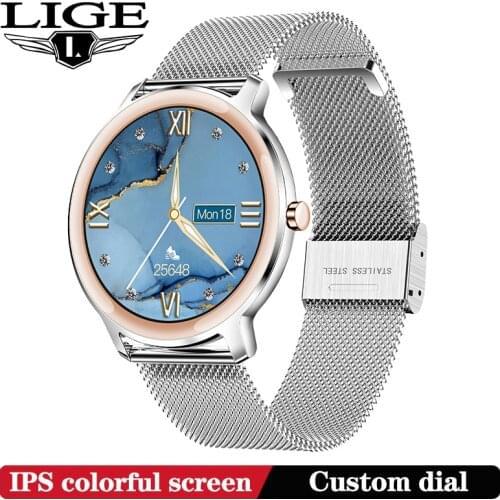 LIGE Fashion Women Smart Watch Full Touch Screen Smartwatch for Girl Heart Rate Sleep Monitoring Smart Watches For Android iOS