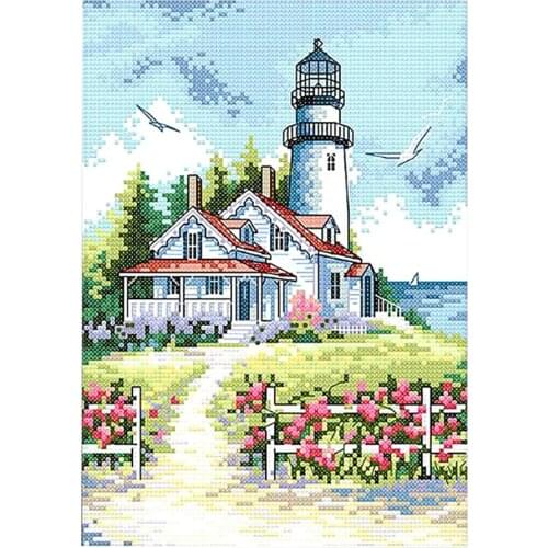 Lighthouse Cross Stitch Stamped Kits Pre-Printed Cross-Stitching Starter
