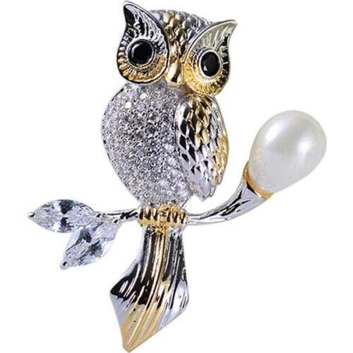 Fashion Small Cute Bird Lapel Pins Jewelry Wholesale High Quality Metal Cubic Zirconia Owl Brooch For Woman Birthday Gift
