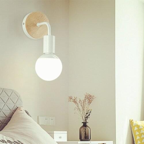 Nordic Retro Wood Wall Lamp Industrial E27 Wall Sconce Vintage 110V 220V Wall Lights for Living Room Bedroom Dining Room Bar