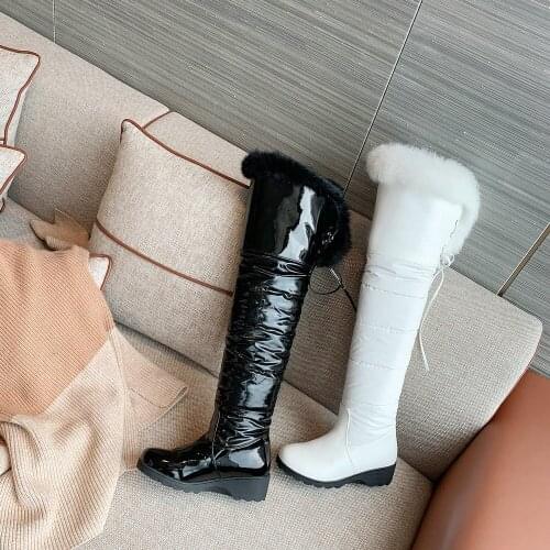 New winter style warm Over the knee boots snow boots feather Womens boots waterproof True fur snow boots warm Women shoes