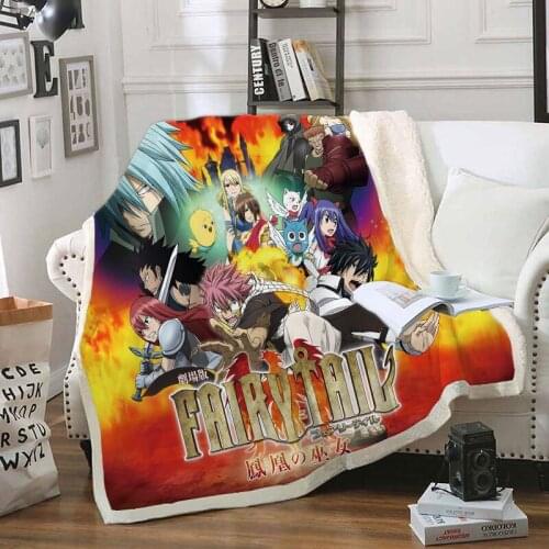 Fairy Tail Funny Character Blanket 3D Print Sherpa Blanket on Bed Home Textiles Dreamlike Style 01
