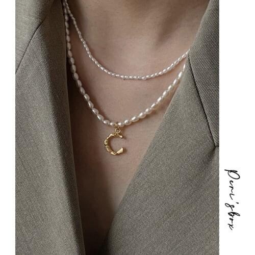 PerisBox Freshwater Seed Pearls 26 Letters Pendant Necklaces For Women Dainty Boho Stainless Steel Initial Necklace Waterproof