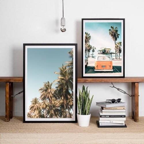 Palm Trees Beach Travel Landscape Canvas Painting Wall Art Bus Summer Home Decor Poster Picture Coastal Art Living Room Decor