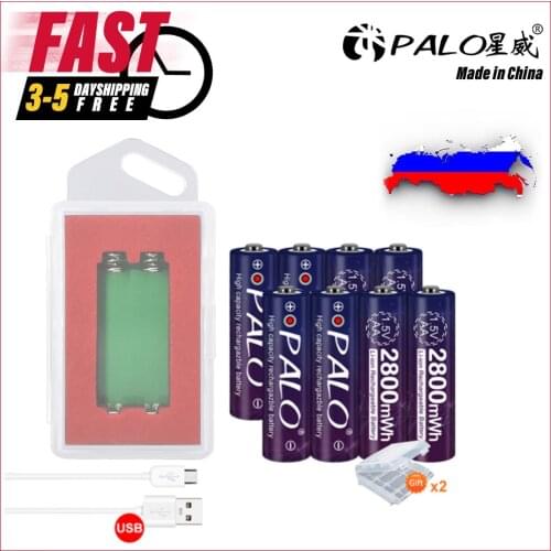 PALO AA 1.5v Rechargeable Battery with Charger 2800mwh Li-ion 2A Lithium ion Batteries for Toys Car Flashlight RUS FAST SHIPPING