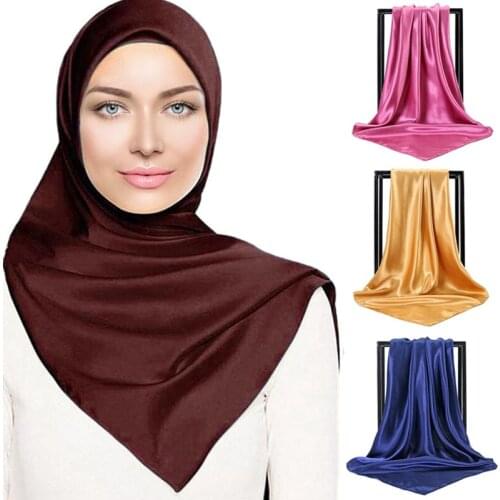 90cm Big Square Silk Scarves for Women Shawl Head Covering Ladies Professional Squares New Design Silk Scaves Solid Colors