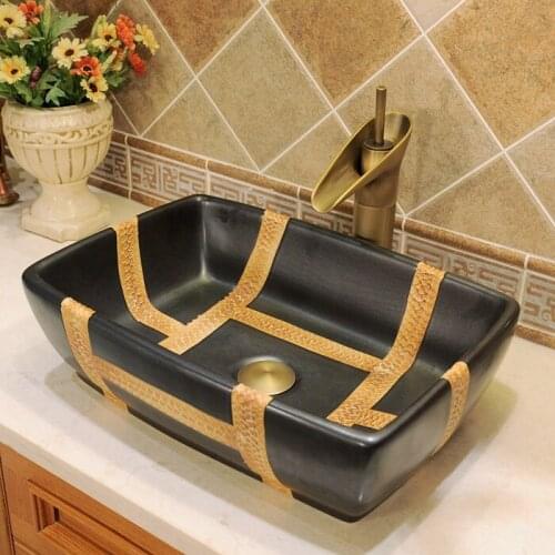 Rectangular Jingdezhen Bathroom ceramic sink wash basin Counter Top Wash Basin Bathroom Sinks black bathroom sink