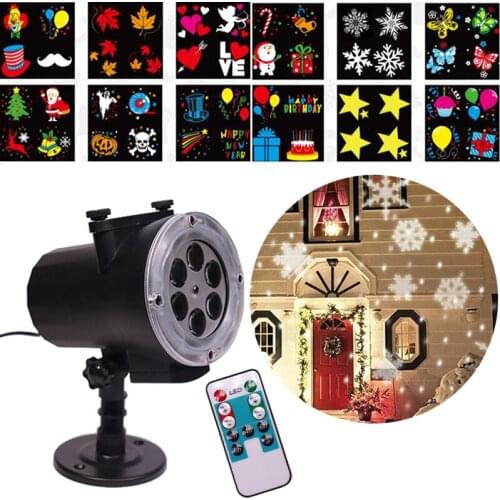 12 Patterns DIY Christmas Laser Snowflake Lawn Projector Outdoor LED Waterproof Disco Light Santa Claus Xmas Navidad Party Decor