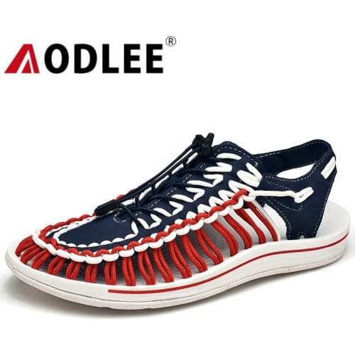 Men Sandals Summer Fashion Handmade Weaving Sandals Plus Size Men Beach Shoes Breath Casual Outdoor Sandals Dropshipping AODLEE