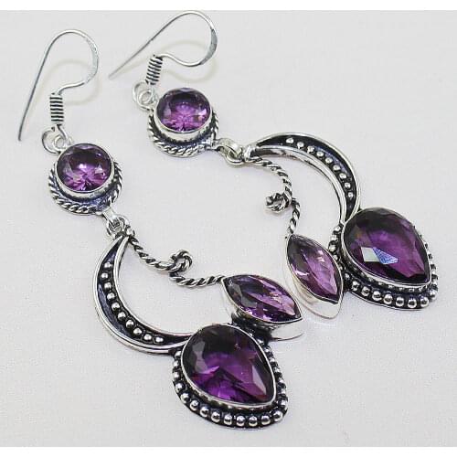 Ametheyst Earring Silver Overlay over Copper 72 mm, E0688