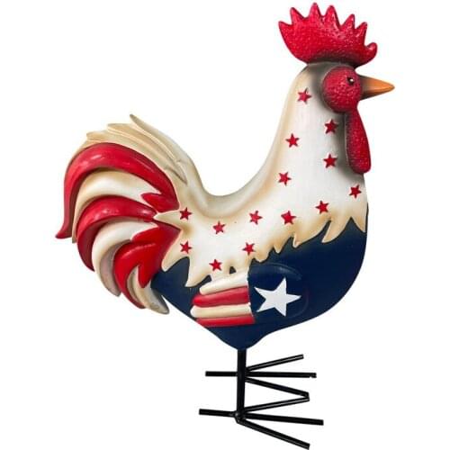 New Resin Rooster Porch Statues Decor Independence Day Rooster Decoration 4th of July USA Flag Rooster Decor