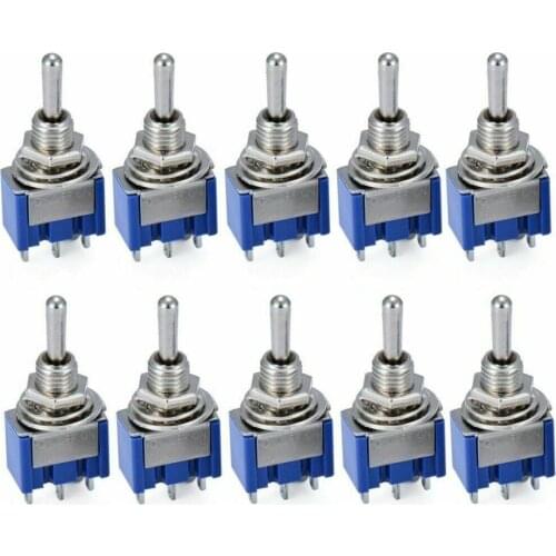 10 Pcs Toggle Switch MTS-103 3 Pin ON/OFF/ON PDT 6A 125VAC/3A 250VAC Mini Switch Lever Switch blue S