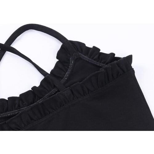 Women Gothic Sexy Halter Sleeveless Crop Top Harajuku Five-Pointed Star Print Camisole Ruffles Trim Cross Back Slim Vest