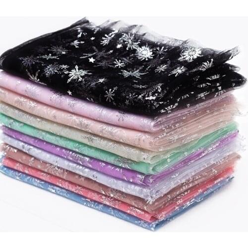 100CM*150CM Snowflake Mesh Fabric Silver Glitter Make Shiner Bright Fabric Sewing Doll Cloth DIY Craft P137
