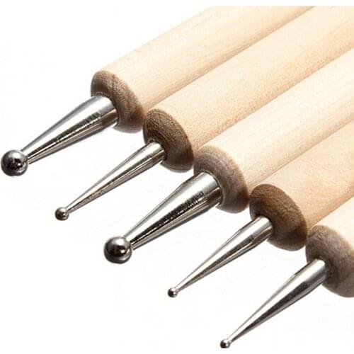 5Pcs Art Dot Dotting Tools for Nail Art Design Manicure Rhinestone Picker 2 Way Wooden Dotting Pen Marbleizing Tool Nail
