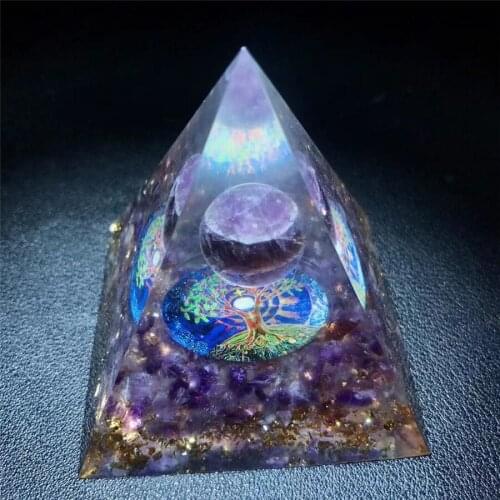 Amethyst Crystal Sphere & Obsidian Quartz Orgone Pyramid 60MM Reiki Energy Healing Chakra Meditation