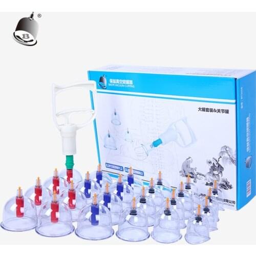 BAOYI 24 Pcs Cups Chinese Vacuum Cupping Kit Pull Out A Vacuum Apparatus Therapy Relax Massagers Curve Suction Pumps free ship